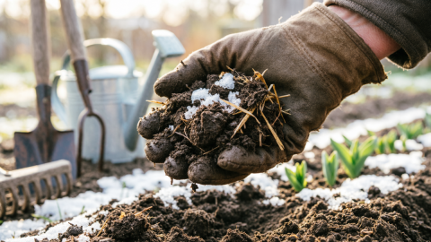 Человек держит влажную землю