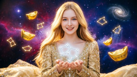 Девушка с символами удачи