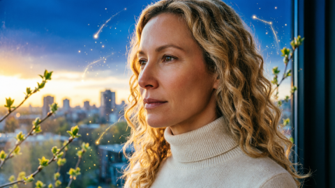 Женщина смотрит в окно