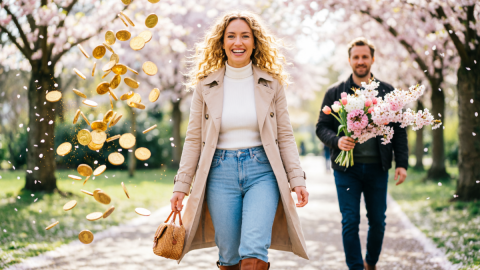 Женщина и мужчина с букетом