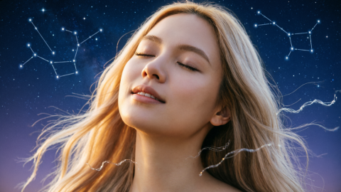 Девушка и созвездия на небе