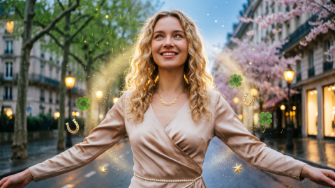 Девушка и светящиеся объекты