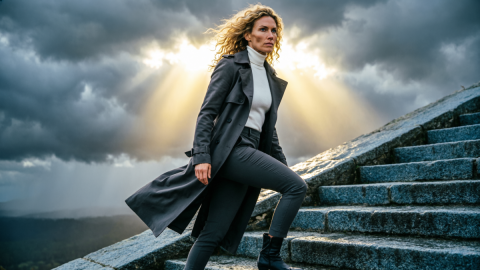 Женщина поднимается по лестнице