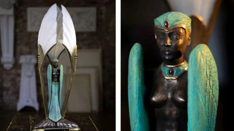 бронзовая лампа-статуэтка