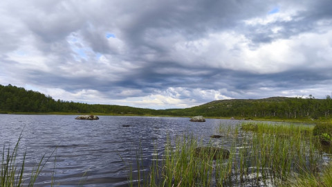 хмурое небо над водоемом